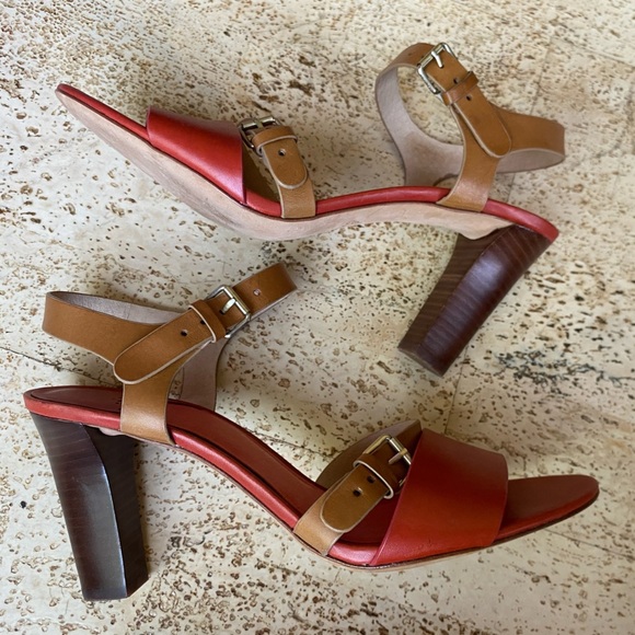 JOHNSTON & MURPHY Strappy Heeled Buckle Sandals Burnt Orange & Tan Size 10 - Picture 3 of 7